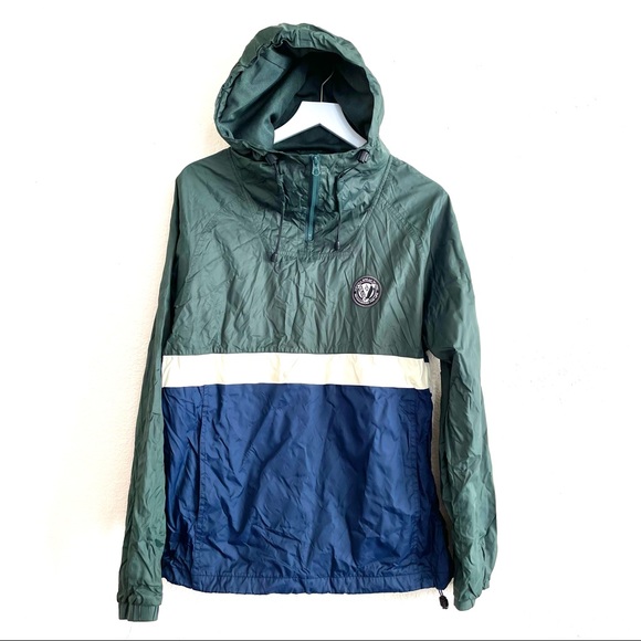 Volcom Water Resistant 600 MM Windbreaker Quarter Zip Outdoor Jacket Green Blue - Picture 2 of 8